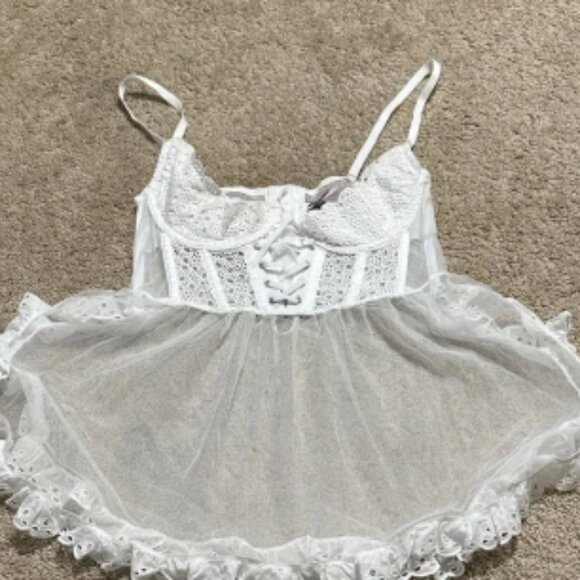 Victoria Secret White Corset Eyelet Babydoll Dress Large - Picture 1 of 6